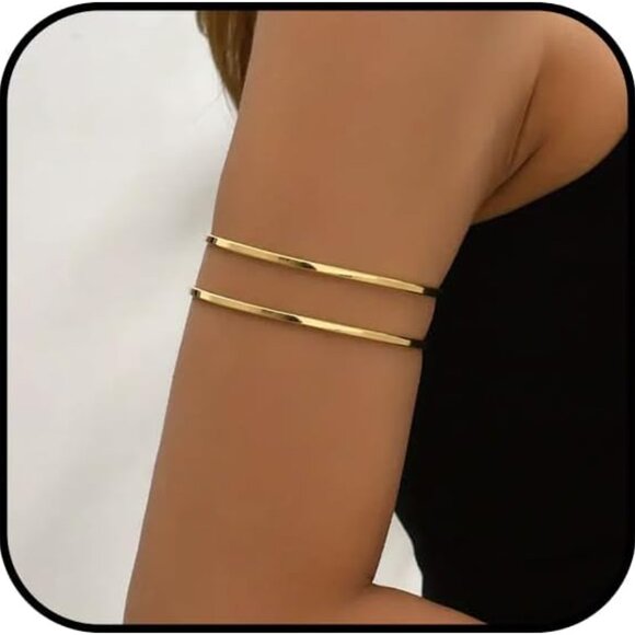 Gold Women Arm Cuff Bracelet Adjustable Layered Chic Jewelry - Picture 7 of 7